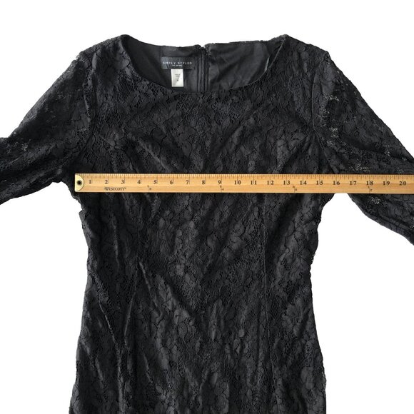 Simply Styled Womens Size M Black Lace 3/4 Sleeve Scoop Neck Mini Dress - Picture 3 of 9